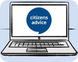 Laptop with citizens advice logo on the screen