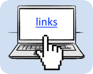 Laptop with the word 'links' on the screen in blue and underlined. A computer arrow is pointing to the word, ready to click it