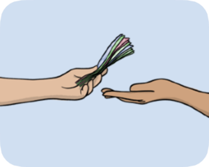 Two hands exchanging money